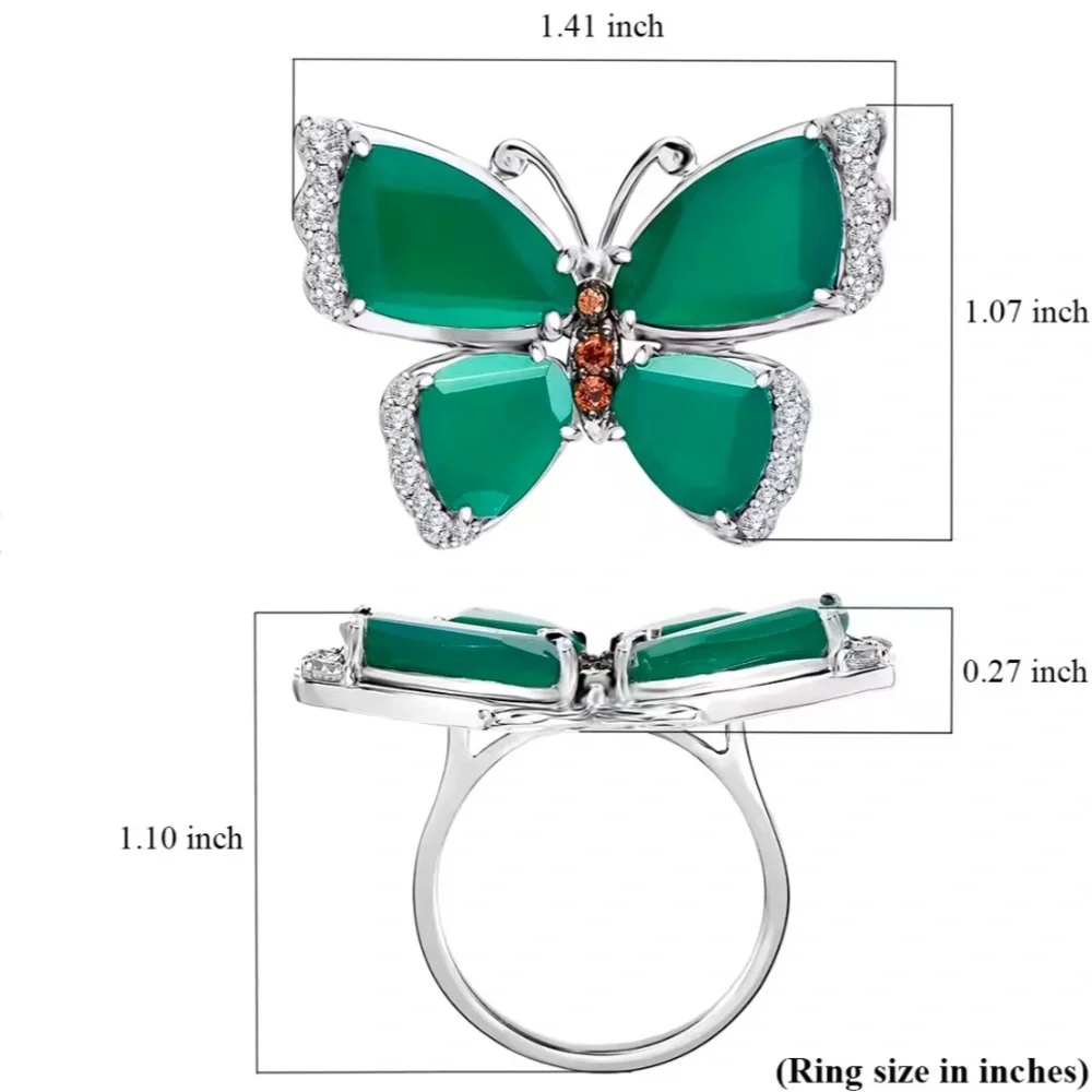 Verde Onyx, Brown and White Zircon 12.65 ctw Butterfly Ring